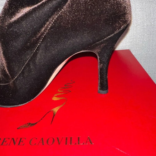 Renne Caovilla boots size 37.5 like new, dark brown velvet, 9 cm heel