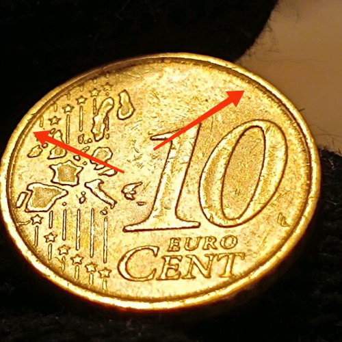 Germany 2002 10 euro cents with error and double strike used