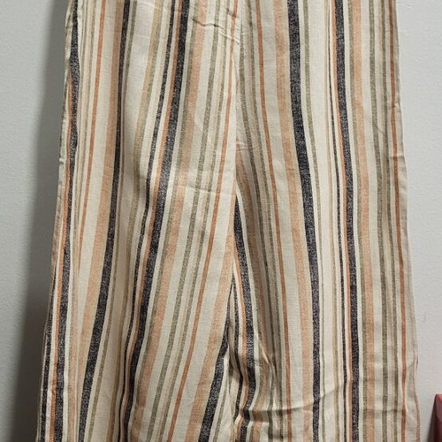 Stradivarius wide-leg striped linen pants like new, beige