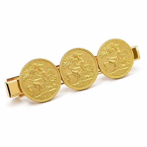 Gold-plated hair clip with 3 English coins used