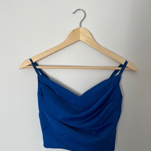 Blue electric blouse new, short evening draped style top