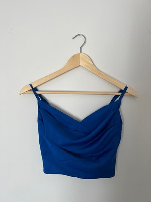 Blue electric blouse new, short evening draped style top