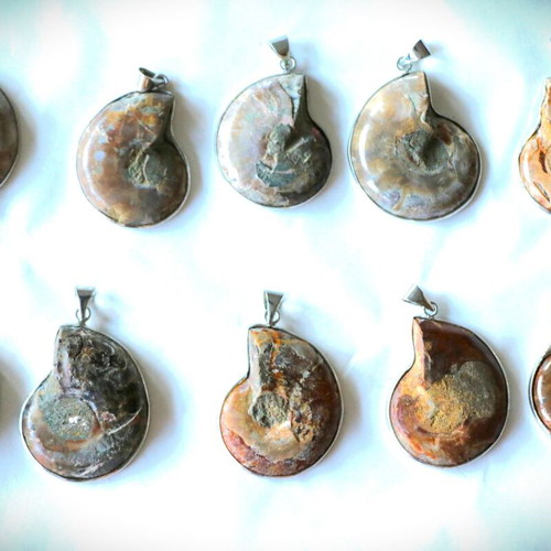 Fossil Ammonite Pendants pack of 10, handmade, 925 sterling silver