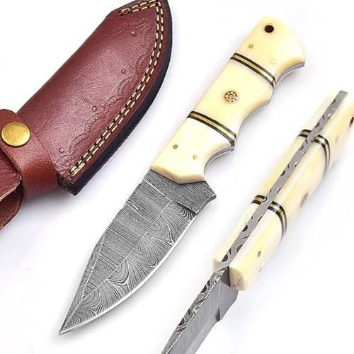 Hunting knife Damascus 10 inches camel bone