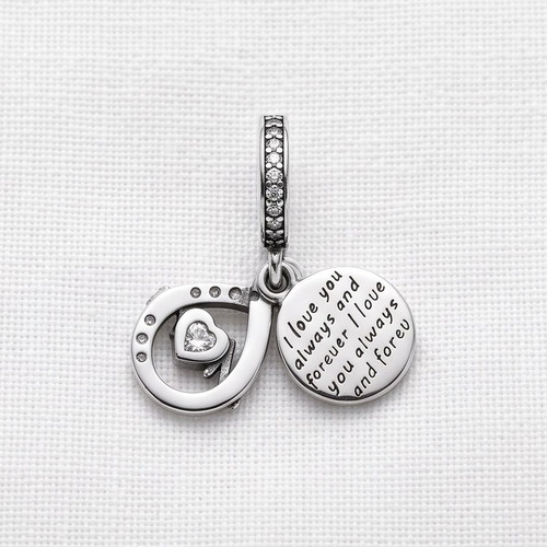 Pandora Mum Infinity Pavé Double Dangle Charm S925 ALE new, pink and silver