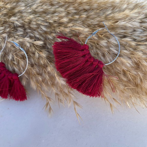 Hoop earrings with burgundy tassels new