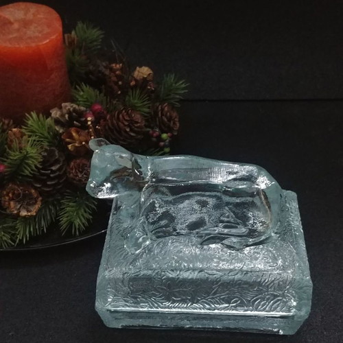 Butter box/ butter container Art Deco glass Zabkowice Poland 1930