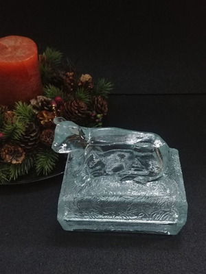 Butter box/ butter container Art Deco glass Zabkowice Poland 1930