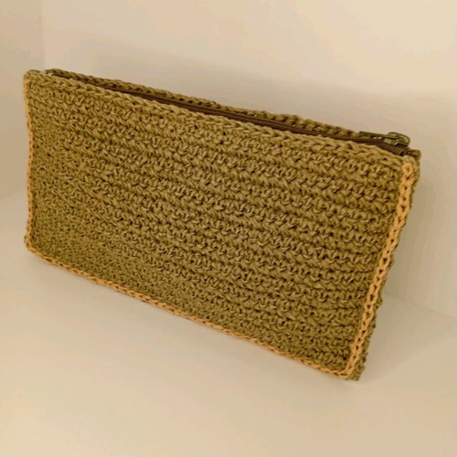 Woven straw clutch bag new, khaki with yellow details