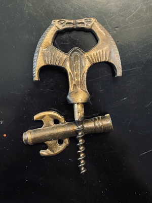 1970 brass bottle and wine opener with double-headed eagle, new