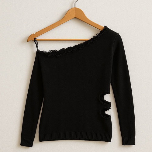 Stenia asymmetrical knit sweater with one shoulder and cutouts, like new
