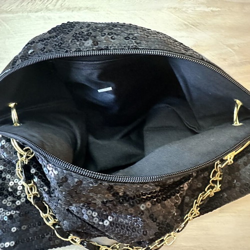 Bag shoulder black with gold chain new