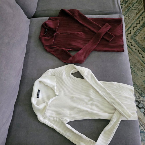 Zara ribbed women's blouses used, burgundy and ecru, size M