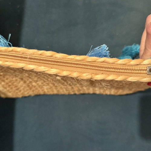 Fullah Sugah summer jute crossbody bag with embroidered beads and detachable chain