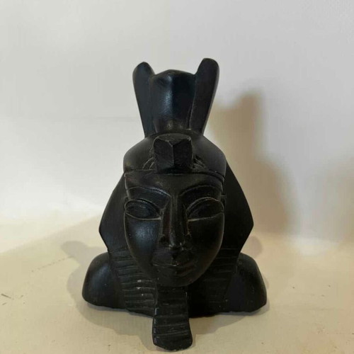Vintage Pharaoh decorative tabletop bust used, black 13x10x5 cm