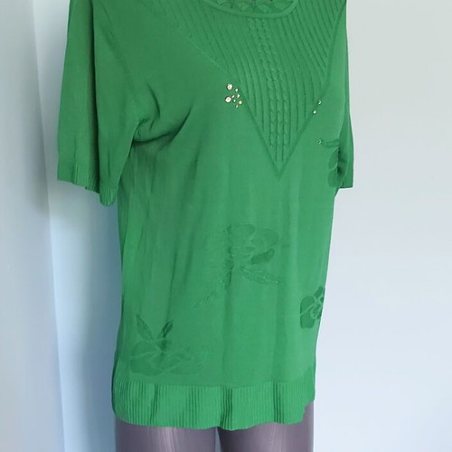 Green silk tunic blouse with flowers