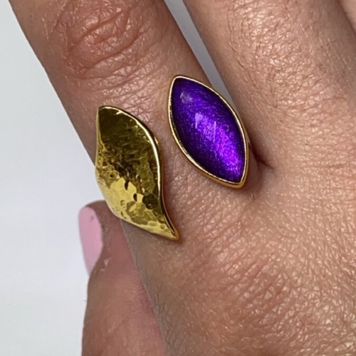 Handmade silver gold-plated ring with amethyst new