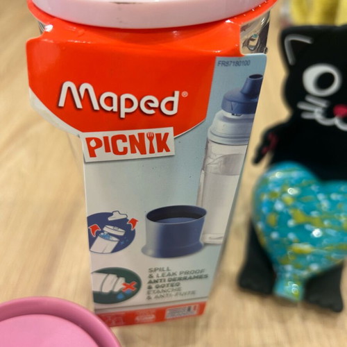 Maped 500 ml water bottle new with 6 Maped erasers gift pink