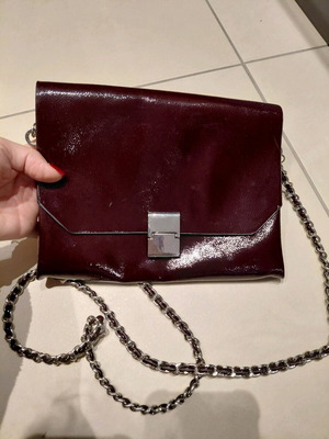 Zara women's crossbody bag patent burgundy like new with silver chain