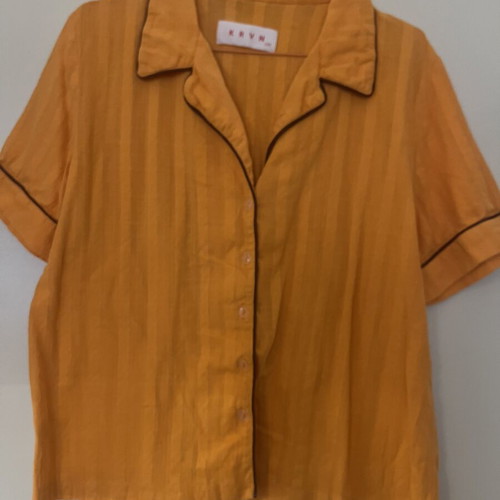 KRVN shirt orange cotton used, brown details, S/M