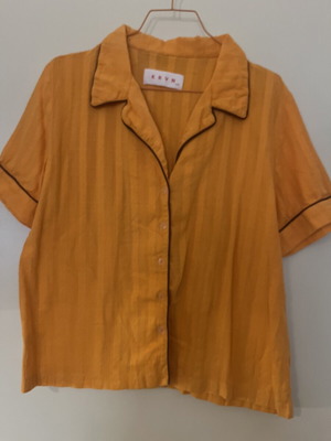 KRVN shirt orange cotton used, brown details, S/M