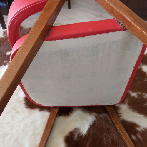 Danish armchair used with red leatherette restored