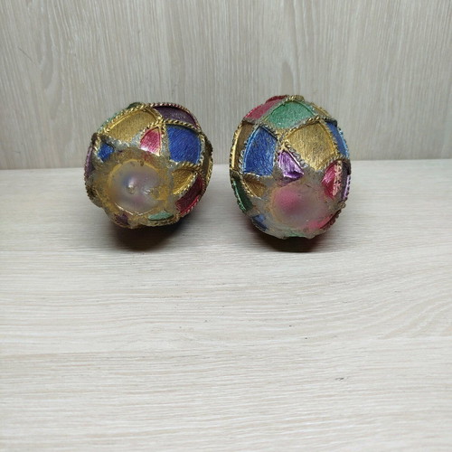 Faberge wax eggs like new, set of 2 with multicolor shades