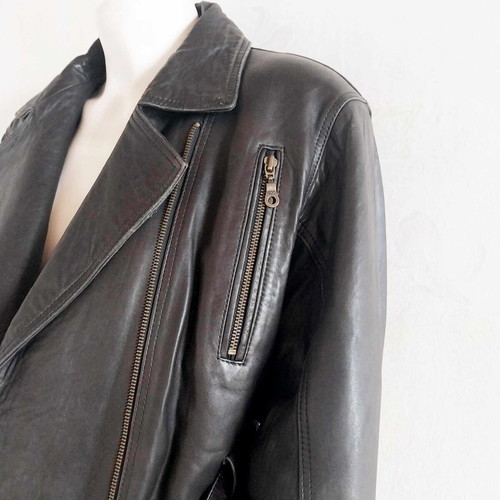 Vintage black leather biker jacket unisex, like new, size L