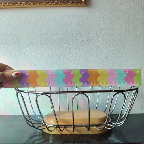 Metal fruit bowl with wooden base like new