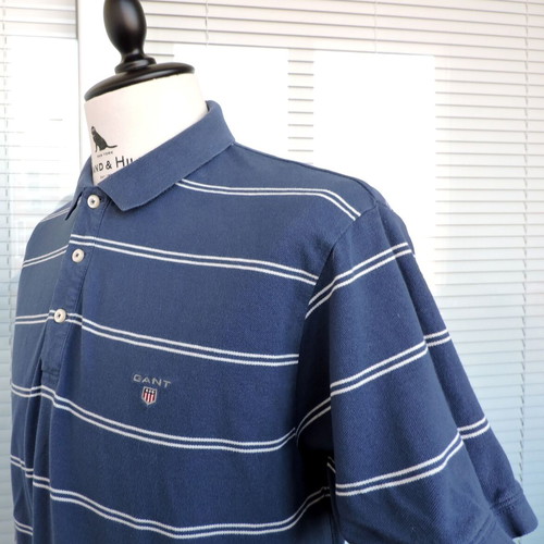 Gant men's blue and white striped short sleeve polo t-shirt size L like new