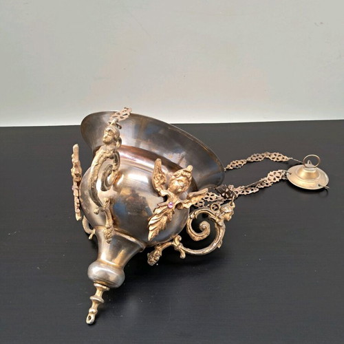 Silver-plated lamp with large bronze decoration like new