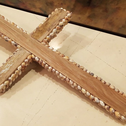 Handmade cross covered with shells new