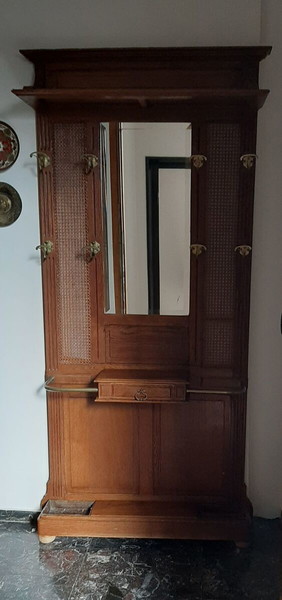 Χειροποίητο Art Νouveau Πορτ Μαντώ αρχές 1900 Ξύλινο Έπιπλο Eισόδου Δρυς Αντίκα Ρετρό Vintage