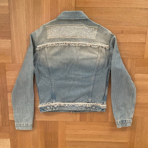 Women’s denim jacket like new, blue with beads and lace, size M