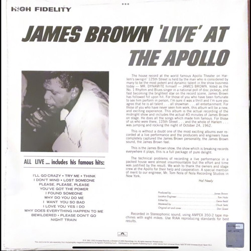 James Brown Live T the Apollo LP new, blues
