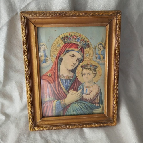 Vintage lithograph of Virgin Mary with gold frame used