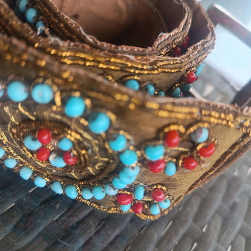 Vintage handmade boho ethnic belt with beads and suede 100cm like new