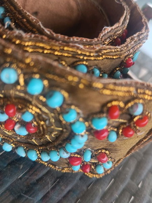 Vintage handmade boho ethnic belt with beads and suede 100cm like new