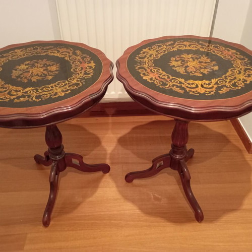 Vintage side tables set of 2 with marquetry used