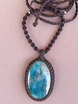 Necklace with energy crystal handmade macrame new blue
