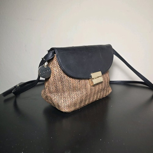 Sisley crossbody bag used, straw design with leather flap