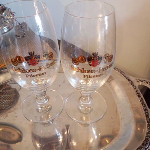 Schloss-Privat Pilsener beer glasses set of 2 new, 17 cm height