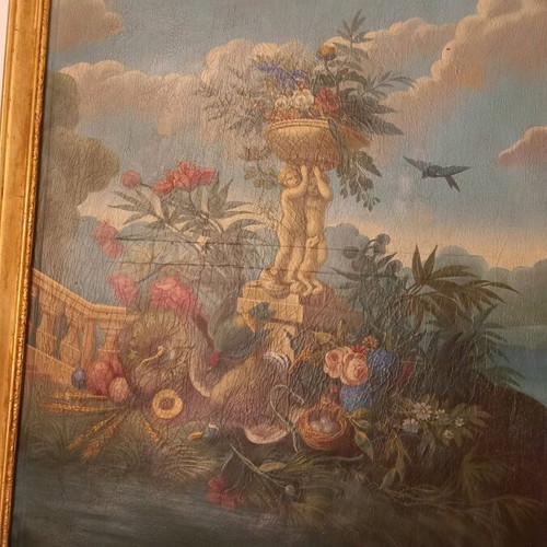 French Trumeau mirror used, late 19th century, canvas painting