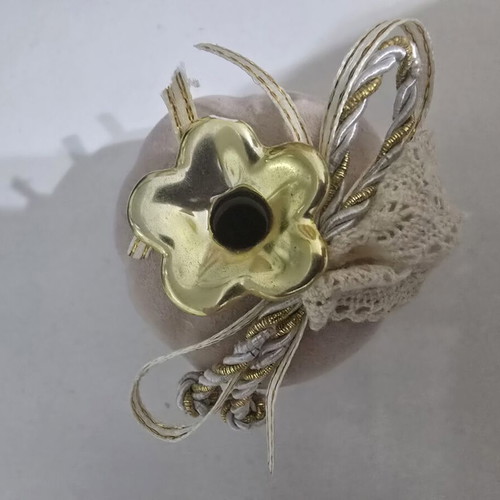 Velvet pomegranate lucky charm with gold details and lace