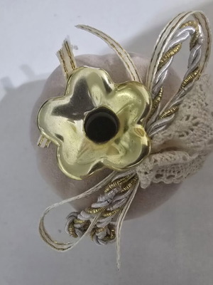 Velvet pomegranate lucky charm with gold details and lace