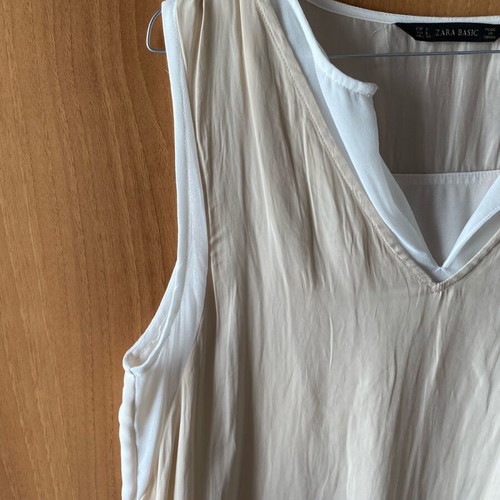 Zara sleeveless dress with double fabric new, white and beige, size L