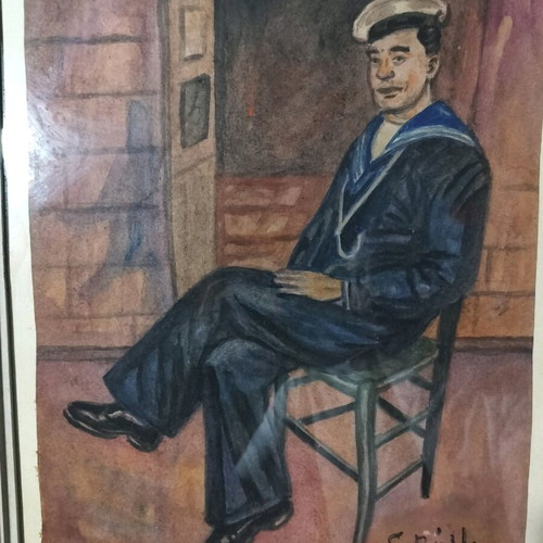 Sotiria Ralli oil painting on paper used with frame 40x30
