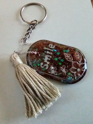 Handmade Smile keychain bag pendant like new, brown