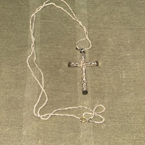 Vintage silver filigree cross with 925 silver chain, used