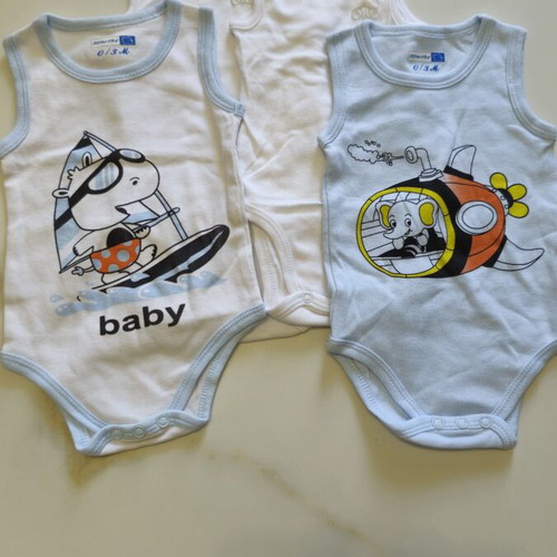 Cotton baby bodysuits like new, 2 white Orchestra up to 60cm, 2 white/blue Repanda up to 56cm
